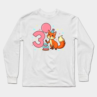 I am 3 with fox - girl birthday 3 years old Long Sleeve T-Shirt